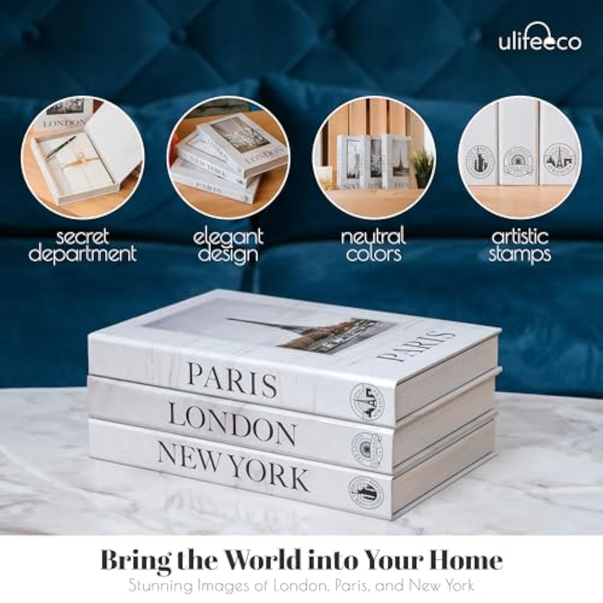 Set of 3 Decorative Faux Books for Home Decor